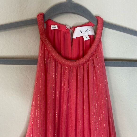A.L.C. Elara Lurex Silk Maxi Coral Pink Dress Halter Tiered Size 2 - Picture 8 of 8